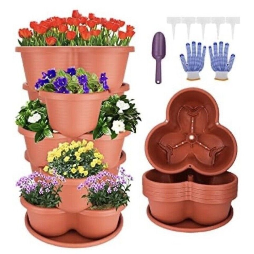 1 Stackable Planter Pots, Vertical Garden Planter Indoor/Outdoor 5 Tier